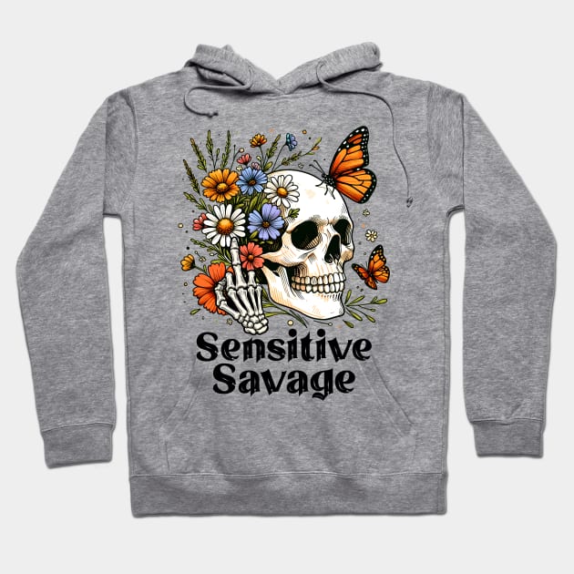 "Sensitive Savage" Skull & Flowers Hoodie by FlawlessSeams